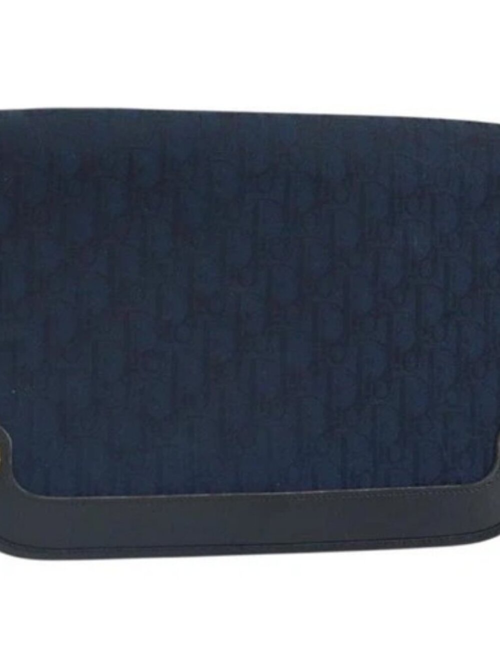 Christian Dior Trotter Canvas Clutch Bag Navy Gold Auth 165497